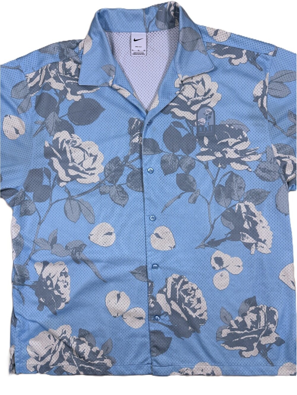 Nike Sportswear Men's City of Roses Shirt XL Light Blue Rose Pattern